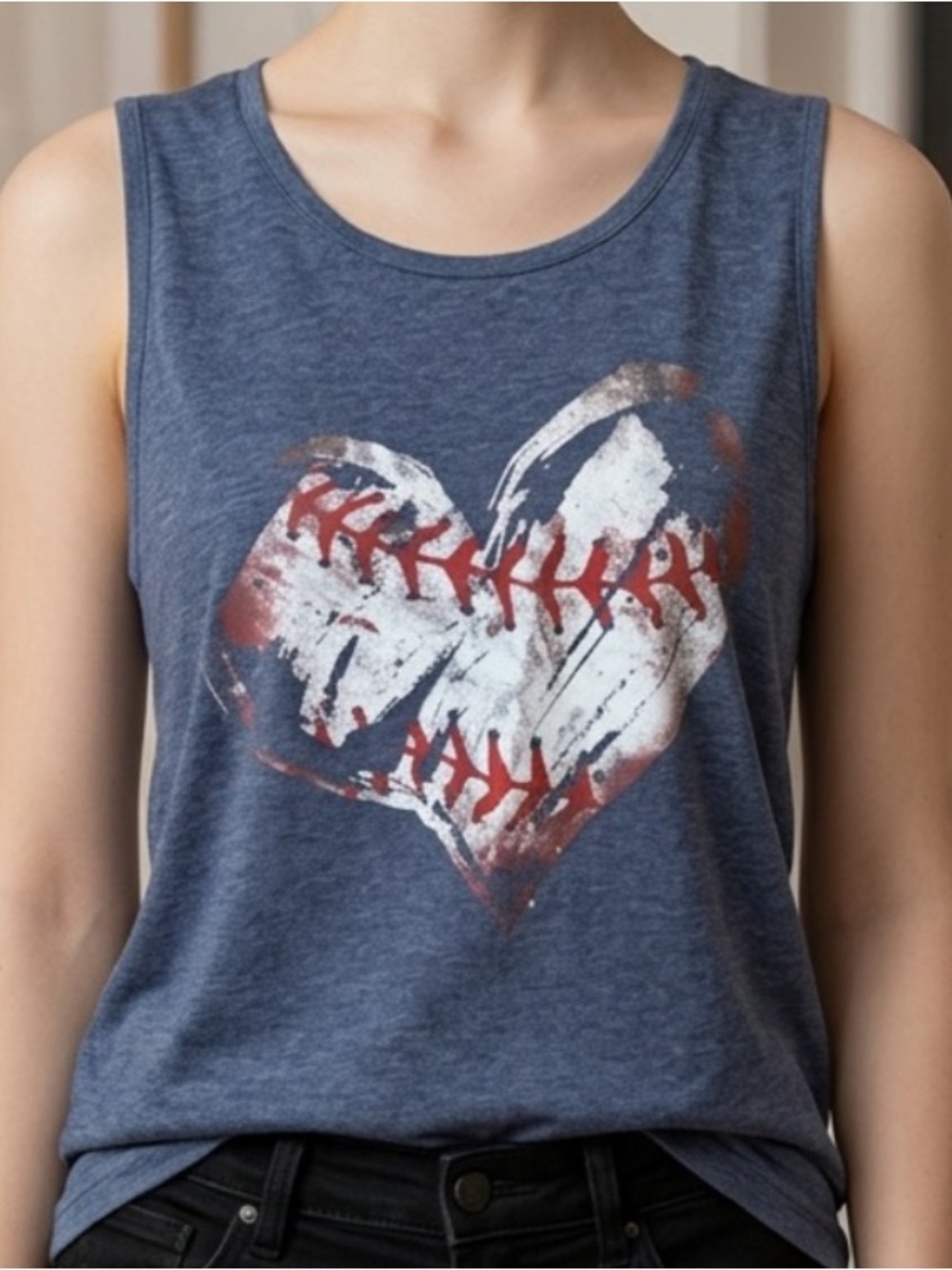 Amazon Blue Muscle Tee with Baseball Heart Design